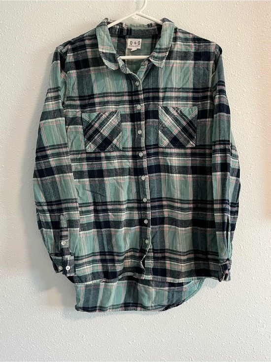 Stitch Fix Tops - O+O Aqua and Navy Flannel Plaid Button-Down Shirt Size XL